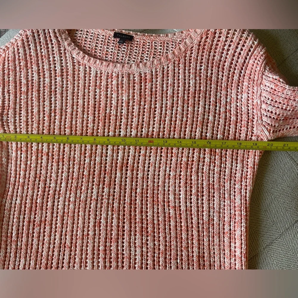 NEW Talbots Small Peach Orange Open Knit Pullover Sweater Cotton Soft Scoop Neck - Picture 6 of 9